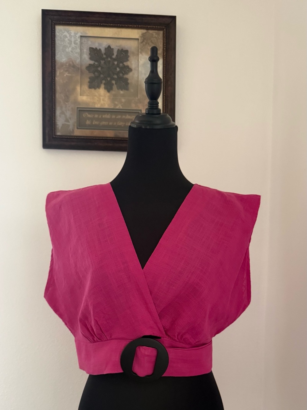 ZARA Pink Fuchsia Wrap Top with Buckle Belt – Size M – 100% Cotton